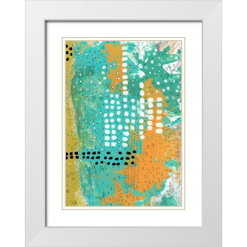 Orange and Green Abstract White Modern Wood Framed Art Print with Double Matting by Ogren, Sarah