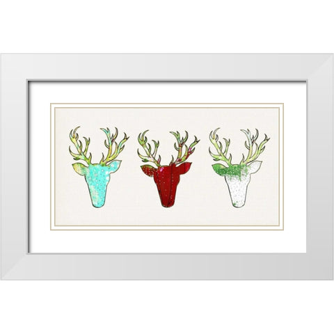 Three Deer Heads Linen White Modern Wood Framed Art Print with Double Matting by Ogren, Sarah