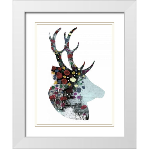 Floral Deer White Modern Wood Framed Art Print with Double Matting by Ogren, Sarah