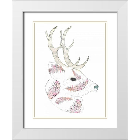 Feather Deer White Modern Wood Framed Art Print with Double Matting by Ogren, Sarah