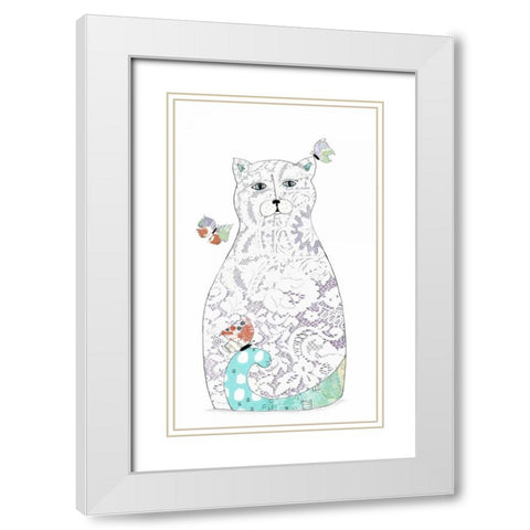 Lace Cat White Modern Wood Framed Art Print with Double Matting by Ogren, Sarah