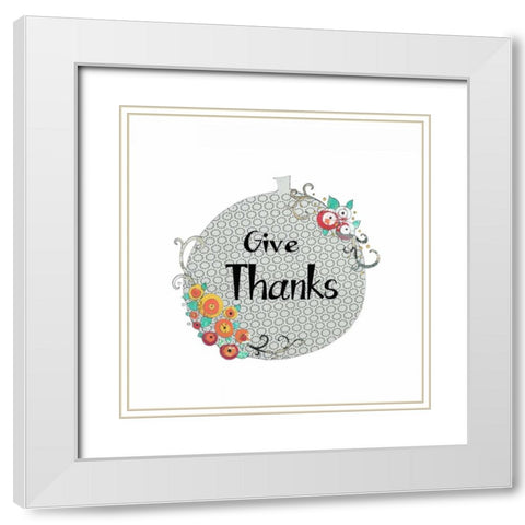 Give Thanks Pumpkin White Modern Wood Framed Art Print with Double Matting by Ogren, Sarah