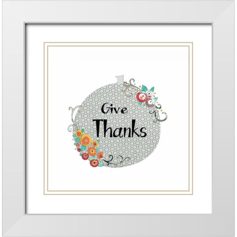 Give Thanks Pumpkin White Modern Wood Framed Art Print with Double Matting by Ogren, Sarah