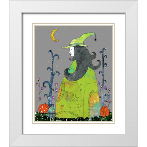 Witch in a Green Dress White Modern Wood Framed Art Print with Double Matting by Ogren, Sarah