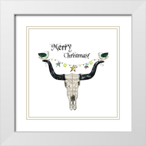 Merry Christmas Skull White Modern Wood Framed Art Print with Double Matting by Ogren, Sarah