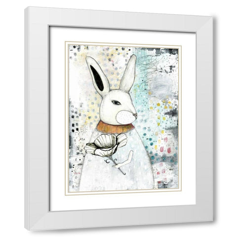 The Rabbit and the Flower White Modern Wood Framed Art Print with Double Matting by Ogren, Sarah