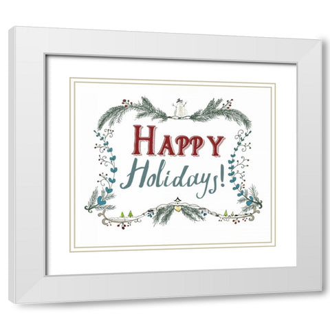 Happy Holidays Wreath White Modern Wood Framed Art Print with Double Matting by Ogren, Sarah