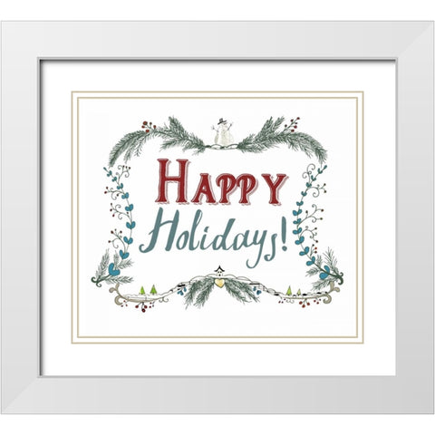 Happy Holidays Wreath White Modern Wood Framed Art Print with Double Matting by Ogren, Sarah