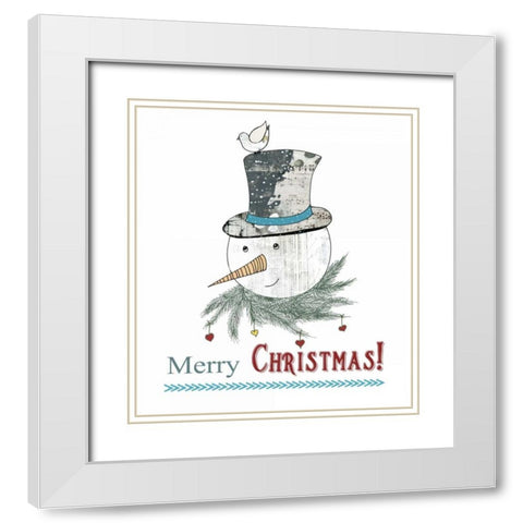 Snowman and Bird White Modern Wood Framed Art Print with Double Matting by Ogren, Sarah