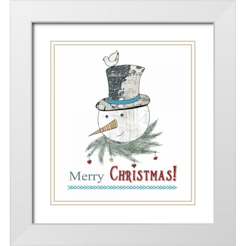 Snowman and Bird White Modern Wood Framed Art Print with Double Matting by Ogren, Sarah