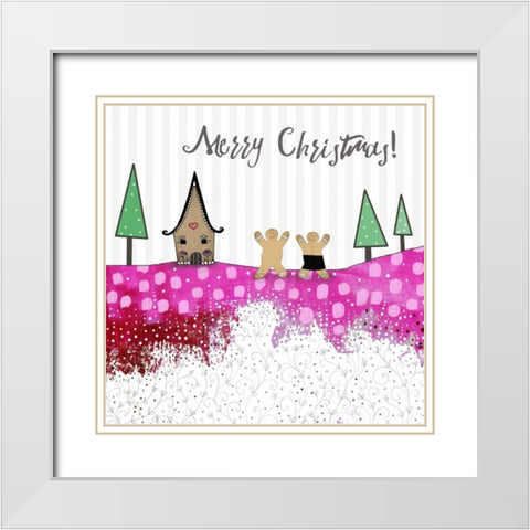 Merry Christmas Gingerbread White Modern Wood Framed Art Print with Double Matting by Ogren, Sarah
