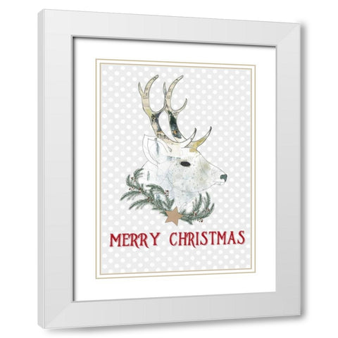 Merry Christmas Buck White Modern Wood Framed Art Print with Double Matting by Ogren, Sarah