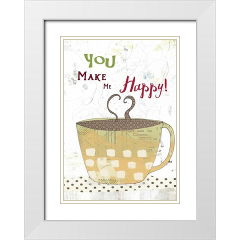 Happy Coffee White Modern Wood Framed Art Print with Double Matting by Ogren, Sarah