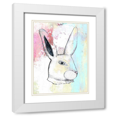 Rainbow Bunny White Modern Wood Framed Art Print with Double Matting by Ogren, Sarah