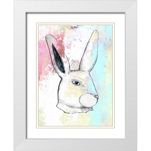Rainbow Bunny White Modern Wood Framed Art Print with Double Matting by Ogren, Sarah