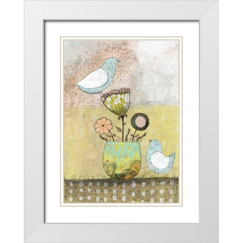 2 Blue Birds White Modern Wood Framed Art Print with Double Matting by Ogren, Sarah