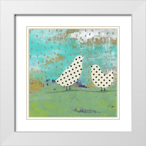 Polka Dot Birds White Modern Wood Framed Art Print with Double Matting by Ogren, Sarah