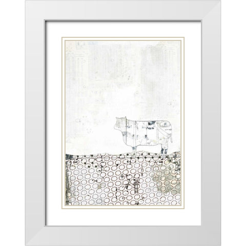 Neutral Cow White Modern Wood Framed Art Print with Double Matting by Ogren, Sarah