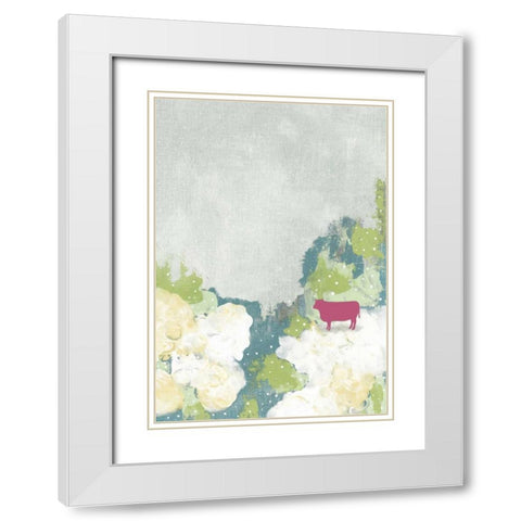 The Pink Cow II White Modern Wood Framed Art Print with Double Matting by Ogren, Sarah