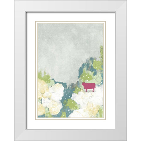 The Pink Cow II White Modern Wood Framed Art Print with Double Matting by Ogren, Sarah