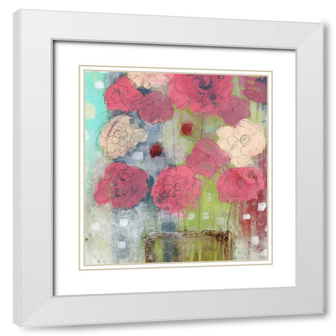 Pink Bouquet White Modern Wood Framed Art Print with Double Matting by Ogren, Sarah