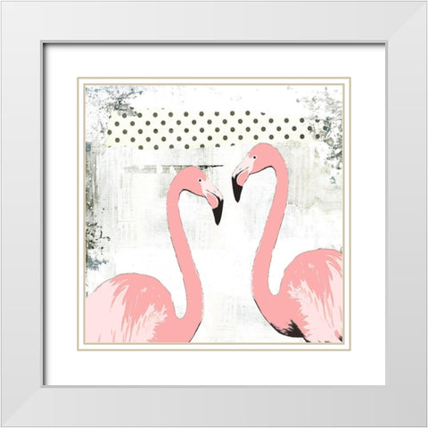 Flamingos White Modern Wood Framed Art Print with Double Matting by Ogren, Sarah