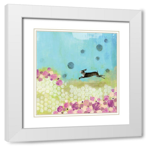 Purple and Yellow Bunny White Modern Wood Framed Art Print with Double Matting by Ogren, Sarah