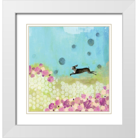 Purple and Yellow Bunny White Modern Wood Framed Art Print with Double Matting by Ogren, Sarah