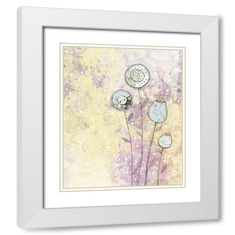 Lavender Floral Abstract White Modern Wood Framed Art Print with Double Matting by Ogren, Sarah