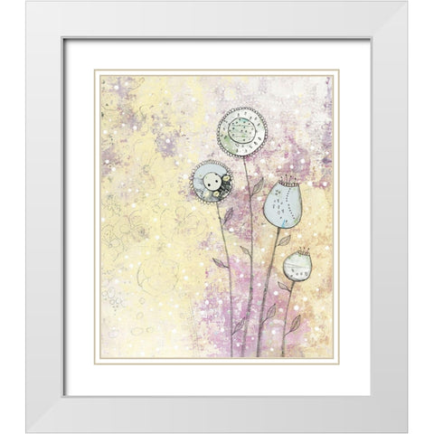 Lavender Floral Abstract White Modern Wood Framed Art Print with Double Matting by Ogren, Sarah