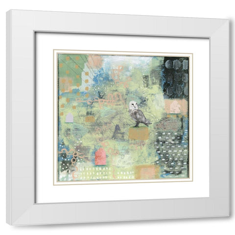 Houses and an Owl White Modern Wood Framed Art Print with Double Matting by Ogren, Sarah