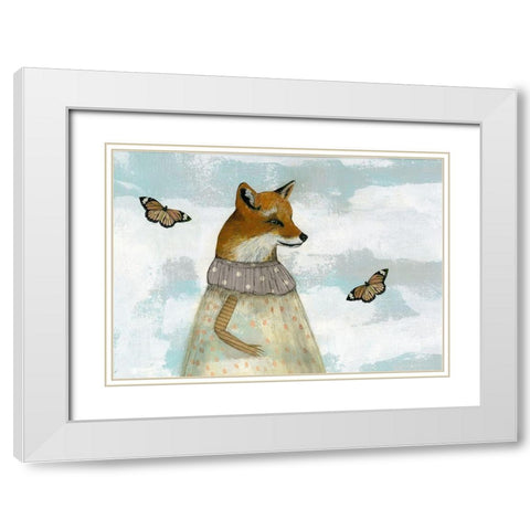 The Red Fox and the Monarchs White Modern Wood Framed Art Print with Double Matting by Ogren, Sarah