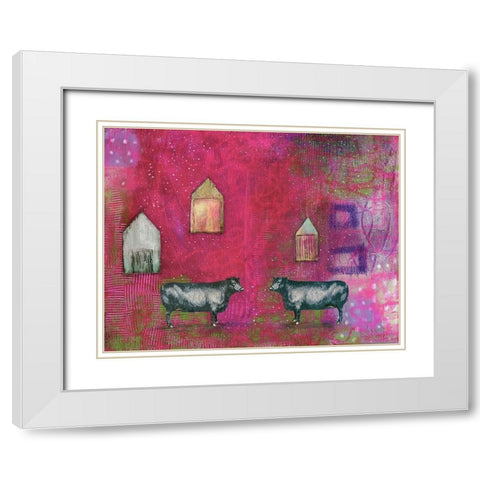 Hot Pink Bull White Modern Wood Framed Art Print with Double Matting by Ogren, Sarah