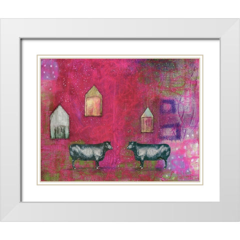Hot Pink Bull White Modern Wood Framed Art Print with Double Matting by Ogren, Sarah
