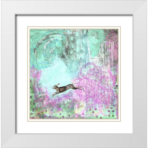 Rabbit and Purple Flowers White Modern Wood Framed Art Print with Double Matting by Ogren, Sarah