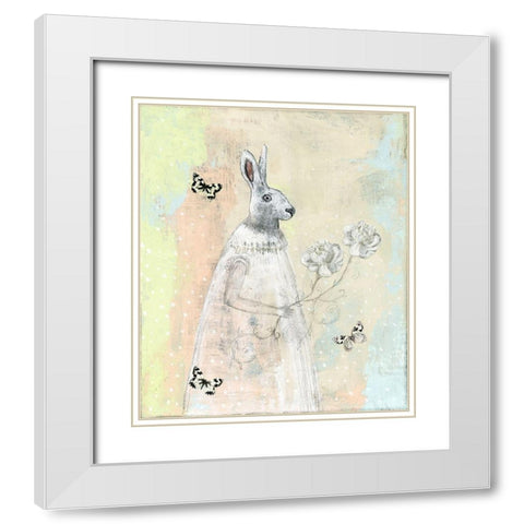 New Beginnings Rabbit White Modern Wood Framed Art Print with Double Matting by Ogren, Sarah