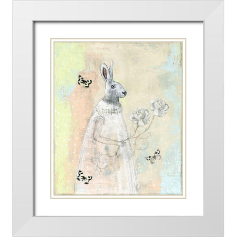 New Beginnings Rabbit White Modern Wood Framed Art Print with Double Matting by Ogren, Sarah