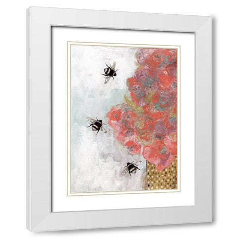 3 Bees and Orange Flower White Modern Wood Framed Art Print with Double Matting by Ogren, Sarah