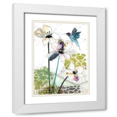 Flowers and a Hummingbird White Modern Wood Framed Art Print with Double Matting by Ogren, Sarah