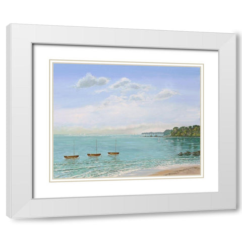 Three Dinghies Moored White Modern Wood Framed Art Print with Double Matting by Francis, Sandra