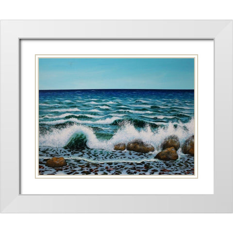 White Waves White Modern Wood Framed Art Print with Double Matting by Francis, Sandra