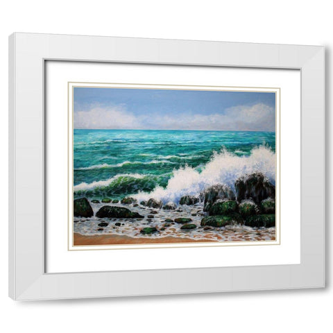 Crashing Waves White Modern Wood Framed Art Print with Double Matting by Francis, Sandra