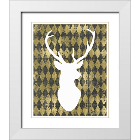 White Deerhead White Modern Wood Framed Art Print with Double Matting by Moss, Tara