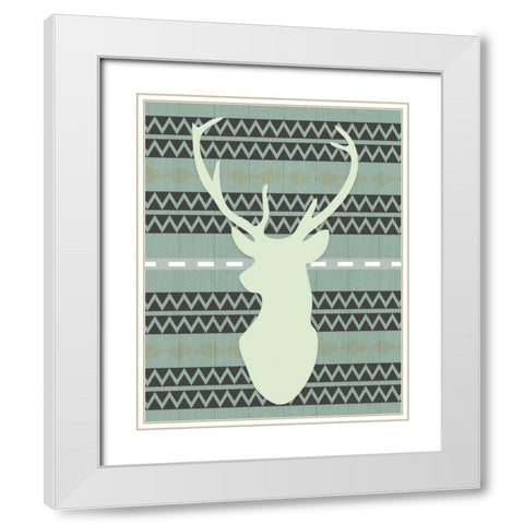 Green Tribal Deer Head on Gray White Modern Wood Framed Art Print with Double Matting by Moss, Tara