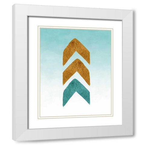 Gold and Teal Tribal Arrows White Modern Wood Framed Art Print with Double Matting by Moss, Tara