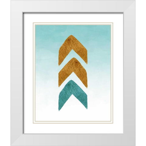Gold and Teal Tribal Arrows White Modern Wood Framed Art Print with Double Matting by Moss, Tara