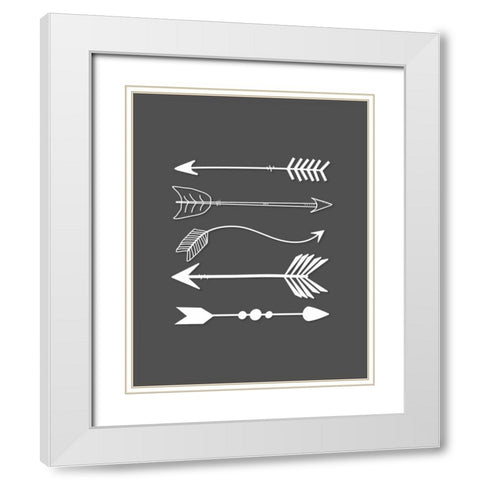 White Arrows on Gray White Modern Wood Framed Art Print with Double Matting by Moss, Tara