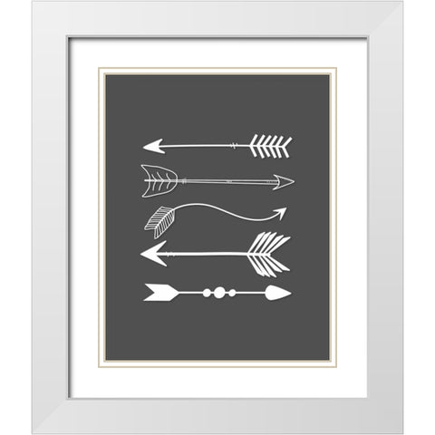 White Arrows on Gray White Modern Wood Framed Art Print with Double Matting by Moss, Tara