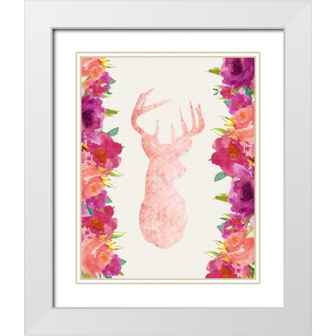 Floral Deer Head White Modern Wood Framed Art Print with Double Matting by Moss, Tara
