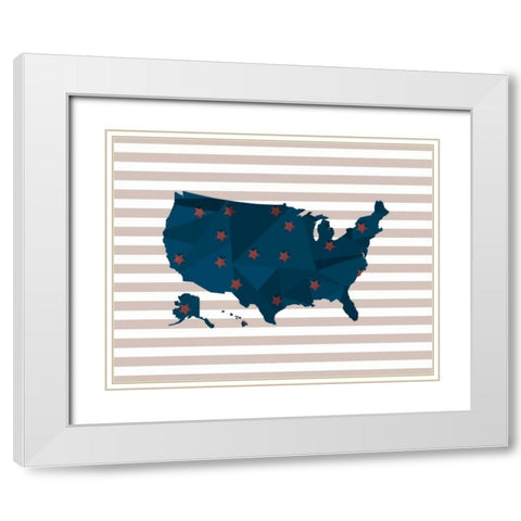 America Blue Red Stripes White Modern Wood Framed Art Print with Double Matting by Moss, Tara